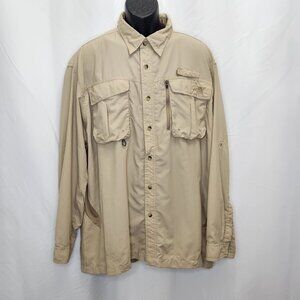 Natural Gear Outdoor Button Up Shirt Mens 2XL Tan Fishing Nylon Long Sleeve W01X